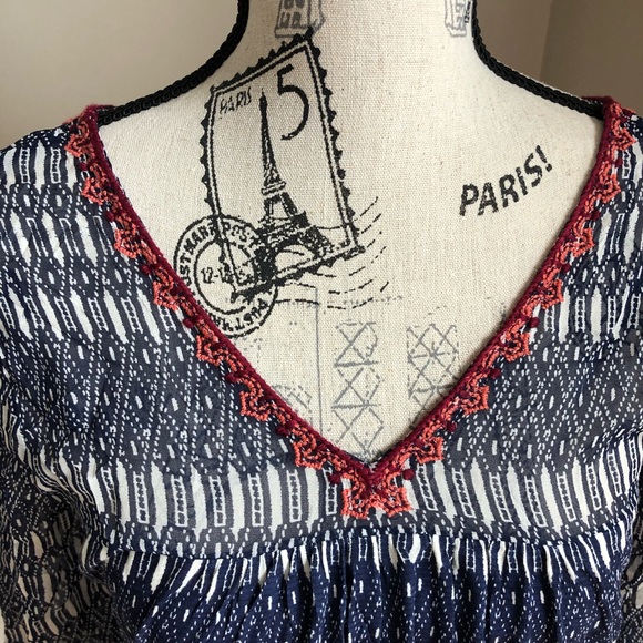 NWT Lucky Brand Vneck boho pullover top semi-sheer - Picture 3 of 8